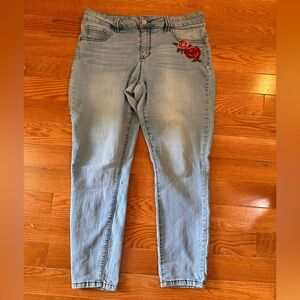 D Jeans Crop Jeans Embroidered Rose Size 14 Denim Stretch Embroidery